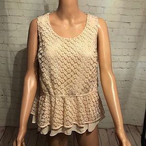 Nanette Lepore peach colored peplum lace top blouse size medium